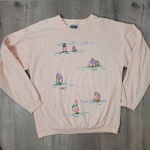 Cruz vintage Florida sweater sweat shirt sail boats light house neon size XL.